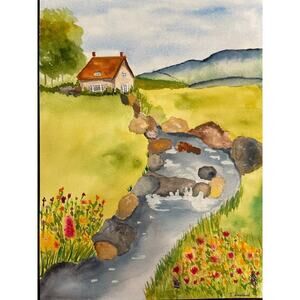 Hand painted watercolor original painting wildflower country